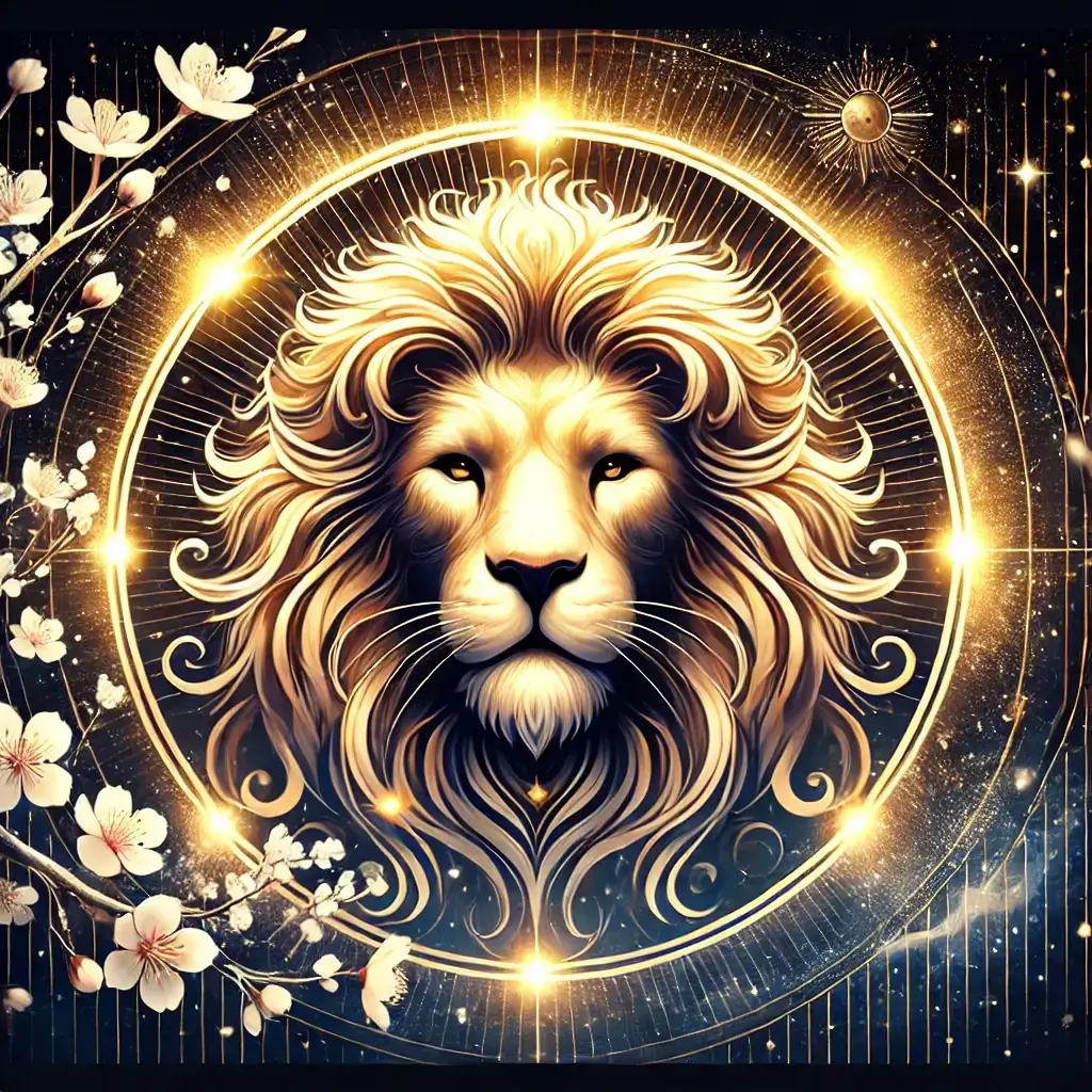 A stylized artistic representation of the Leo zodiac sign. The image features a majestic lion with a golden mane, set against a glowing cosmic background.