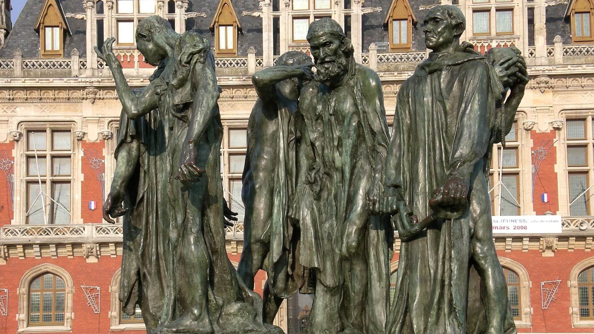 Auguste Rodin, The Burghers of Calais, 1884–1895, Calais Belediye Binası’nın önünde, Calais, Fransa.